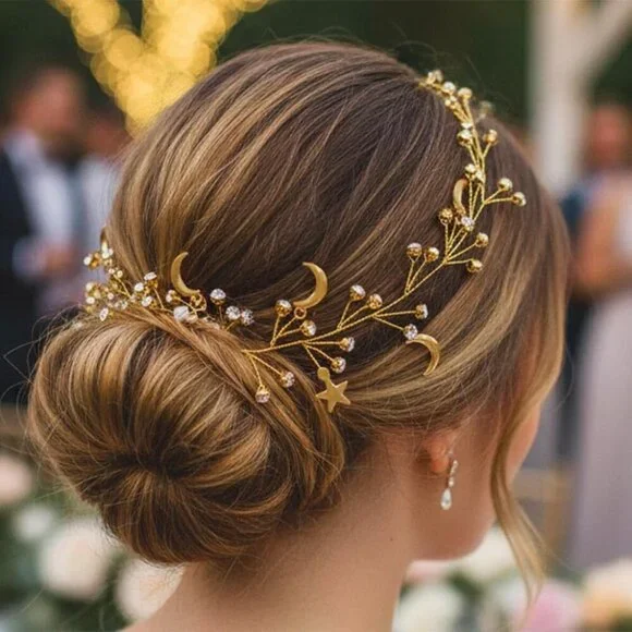 Star Rhinestone Hair Vine Bridal Headband Crystal Moon Wedding Hair Accessory - Picture 3 of 8